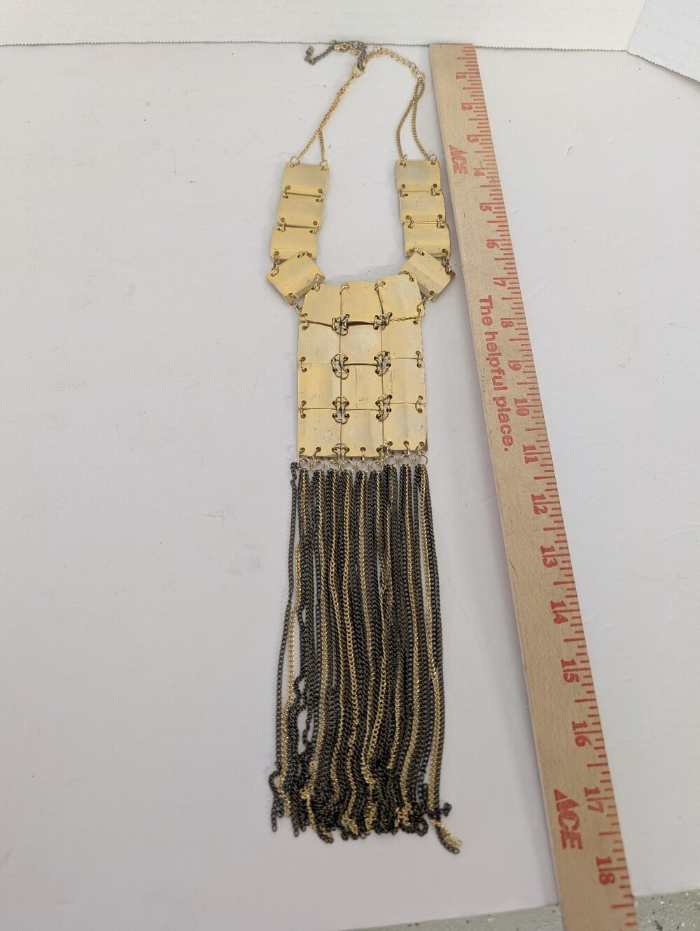 VINTAGE  Necklace Fringe Bib Necklace -Mixed Metal  Women Jewelry - Picture 4 of 5